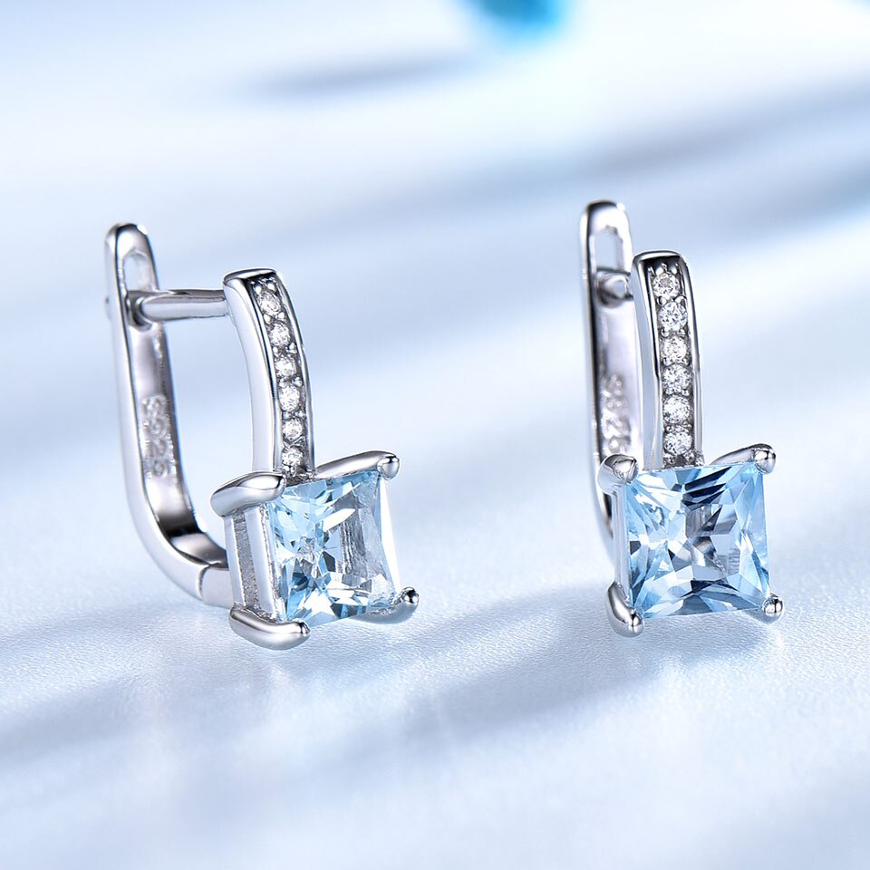 UMCHO Sky Blue Topaz Gemstone Clip Earrings for Women Solid 925 Sterling Silver Trendy Romantic Fashionable Jewelry Gift Wedding