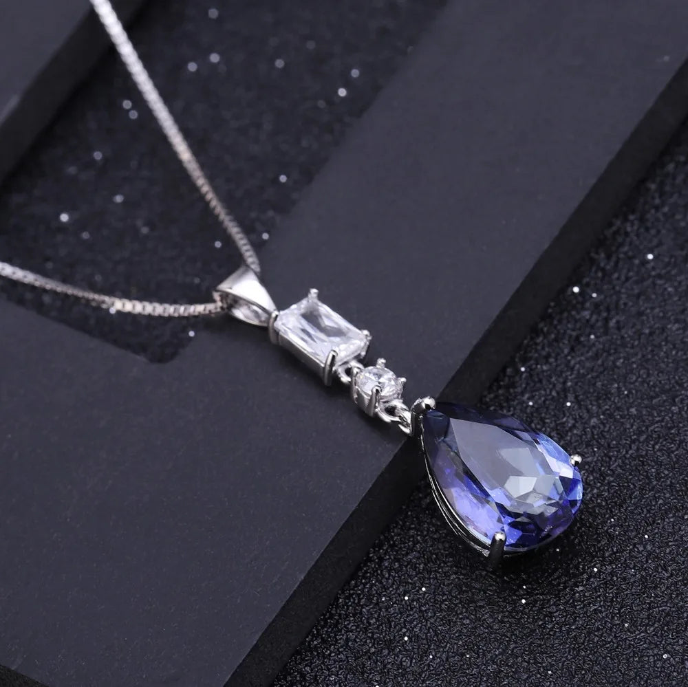 GEM'S BALLET 3.78Ct Natural Iolite Blue Mystic Quartz 925 Sterling Silver Pear Shape Classic Pendant Necklace for Women Jewelry