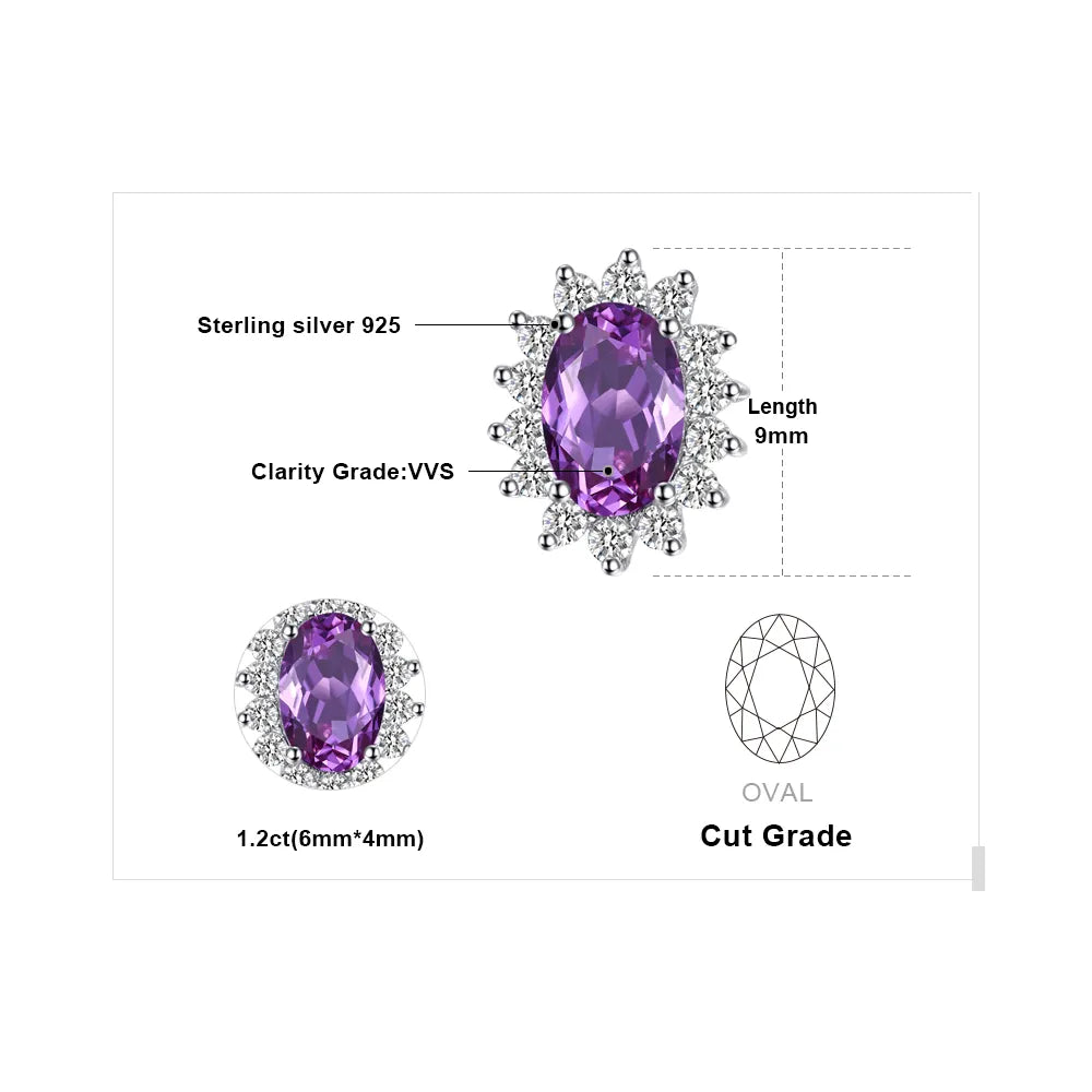 JewelryPalace 1.2ct Created Alexandrite 925 Sterling Silver Stud Earrings for Women Princess Diana Engagement Jewelry