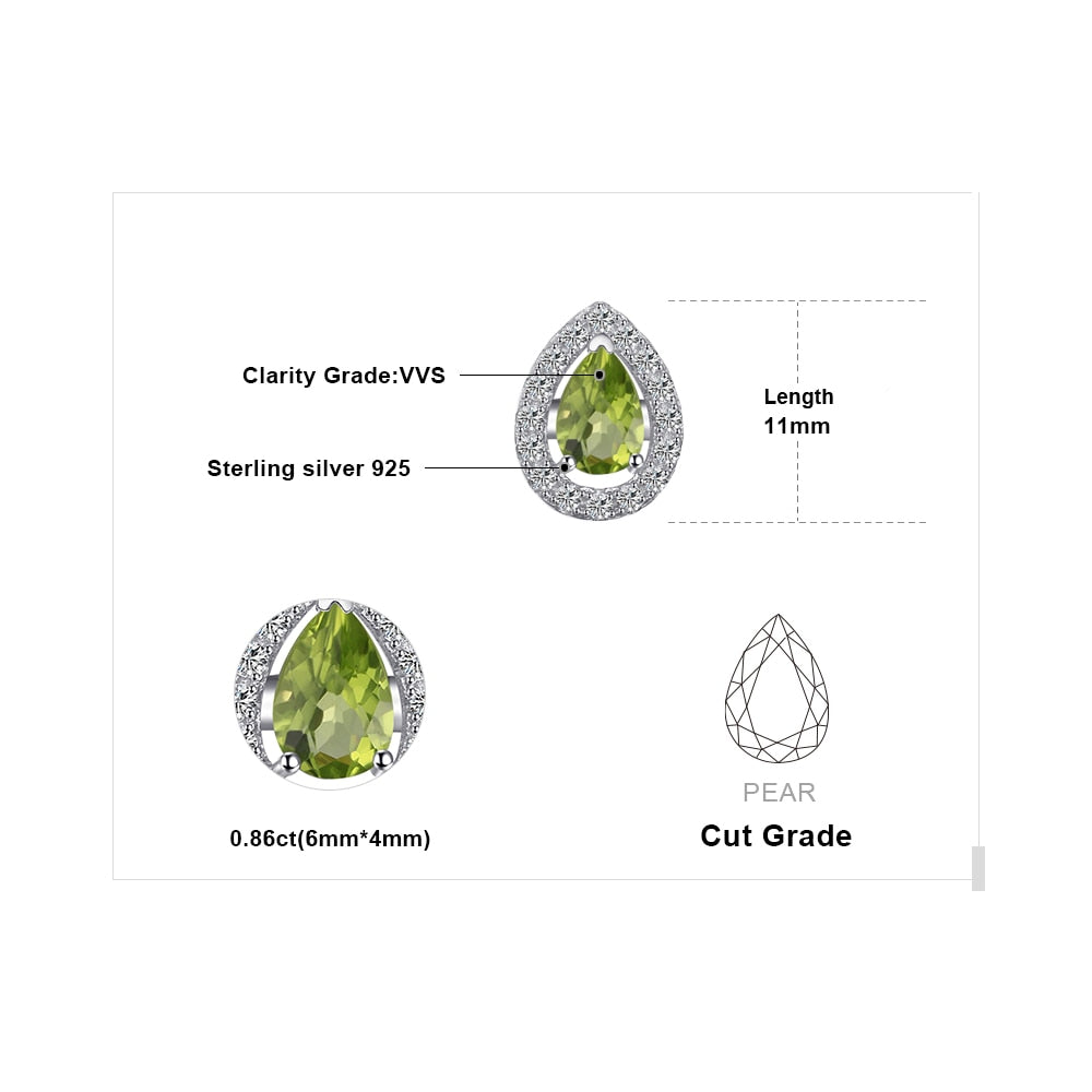 JewelryPalace Pear Natural Green Peridot 925 Sterling Silver Stud Earrings for Women Fashion Gemstone Jewelry Party Accessories
