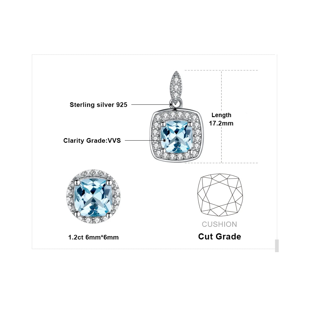 JewelryPalace Natural Sky Blue Topaz 925 Sterling Silver Halo Pendant Necklace for Women No Chain
