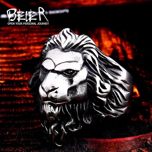 Beier 316L Stainless Steel Forest King Lion Head Men's Ring Classic Animal Protection God High Quality Jewelry LLBR8-676R