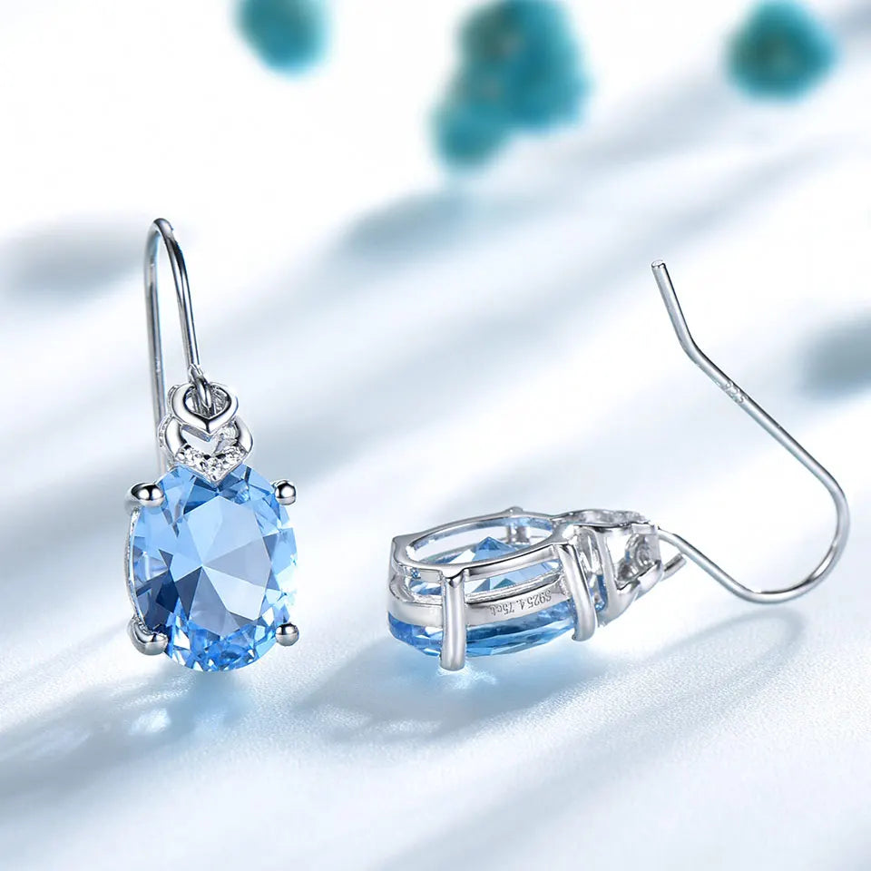 UMCHO Nano Blue Topaz Gemstone Earrings for Women 925 Sterling Silver Korean Drop Earrings Girls Trend Fashion Party Jewelry New