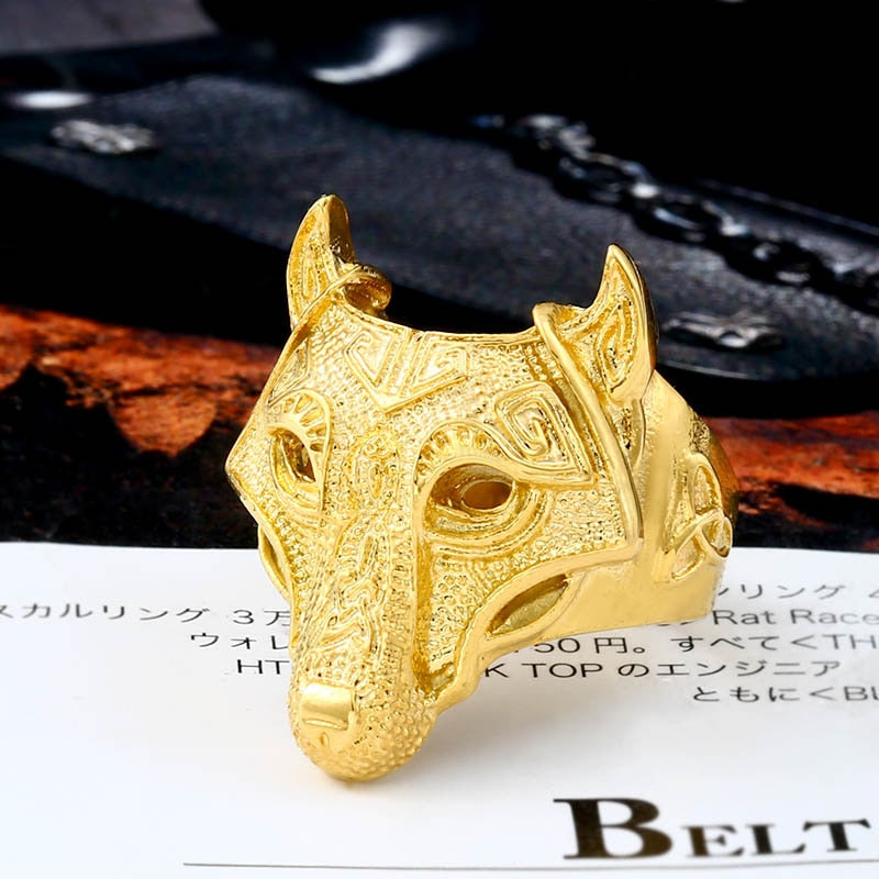 steel soldier Nordic wolf hammer of Thor Norse Viking men ring new arrivals men's jewelry full gold ring