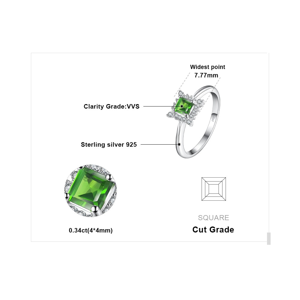 JewelryPalace Square Natural Chrome Diopside S925 Sterling Silver Halo Rings for Women Fashion Gemstone Jewelry Anniversary Gift