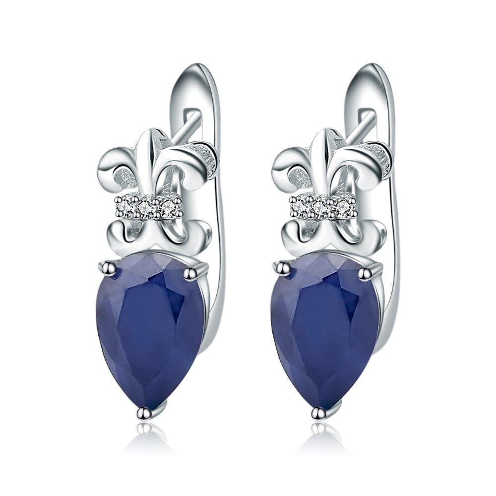 GEM&#39;S BALLET Hot Fine Jewelry Natural Blue Sapphire Gemstone Rings Clip Earrings Genuine 925 Sterling Silver Set For Women Gift