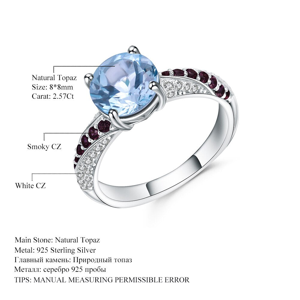 GEM&#39;S BALLET 5.90ct Natural Sky Blue Topaz Smoky CZ Jewelry Set 925 Sterling Silver Earrings Ring Gemstone Set For Women Wedding