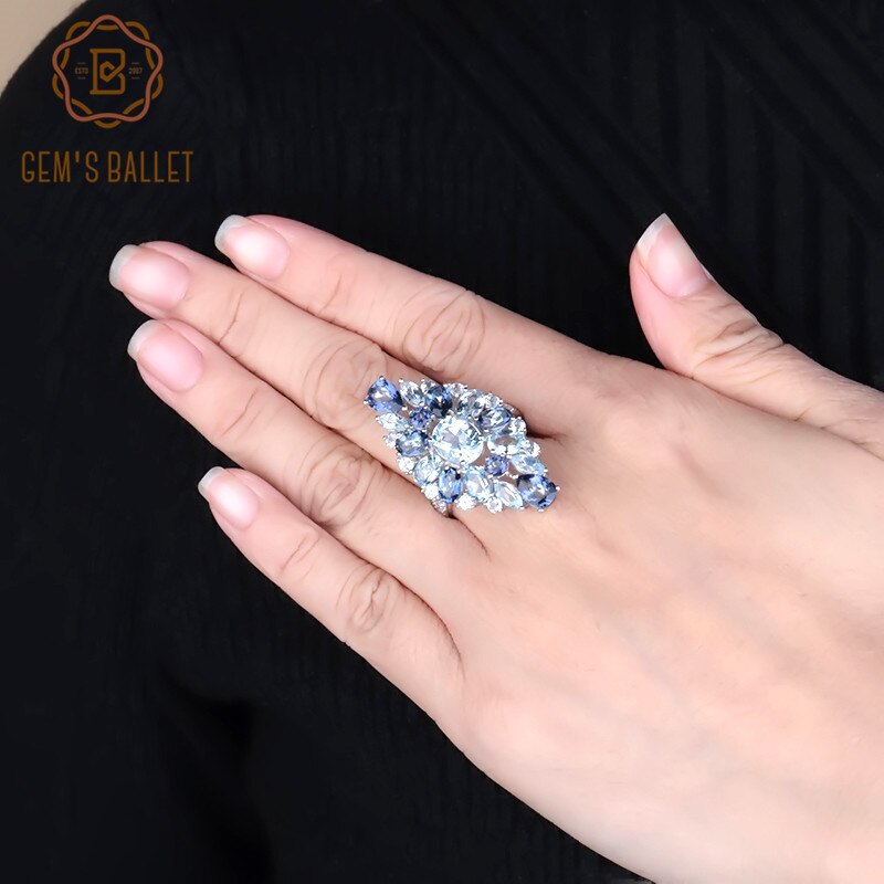 Gem's Ballet Multicolor Natural Sky Blue Topaz Mystic Quartz Rings For Women 925 Sterling Silver Gemstone Ring Fine Jewelry