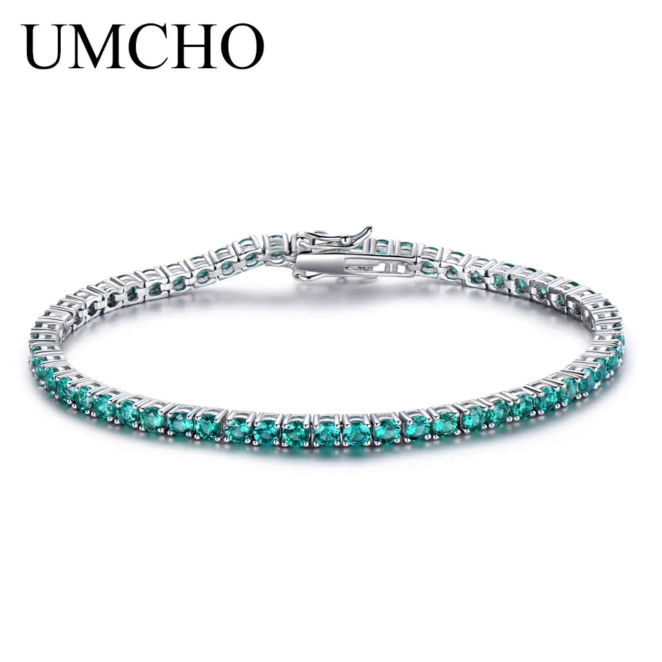 UMCHO 8.1ct Luxury Emerald Bracelets for Women 925 Sterling Silver Bracelet Birthstone Romantic Wedding Green Gemstone Jewelry Emerald 18cm