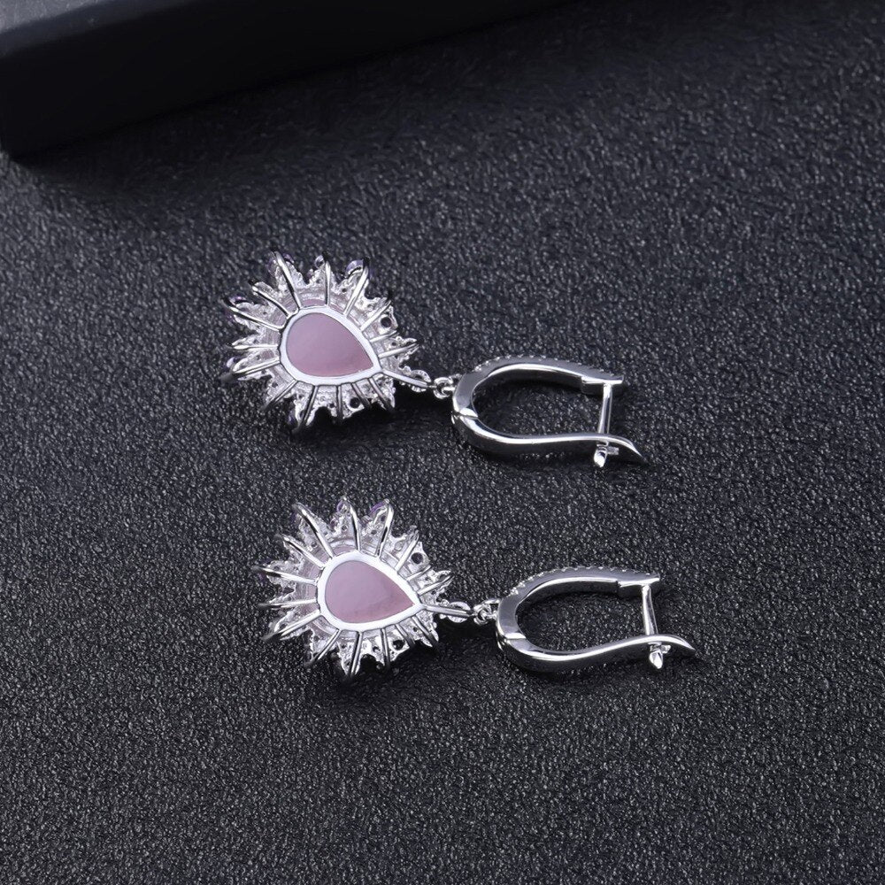 GEM'S BALLET Natural Pink Calcedony Gemstone Earrings 925 Sterling Silver Vintage Drop Earrings for Women Wedding Fine Jewelry