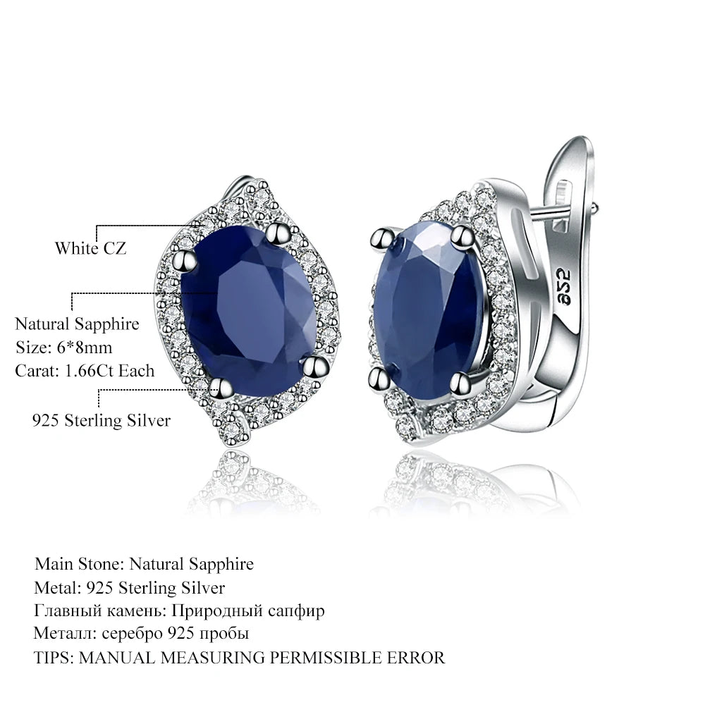 Gem's Ballet 3.26C Natural Blue Sapphire Gemstone Vintage Stud Earrings 925 Sterling Silver Fine Jewelry For Women Drop Shipping