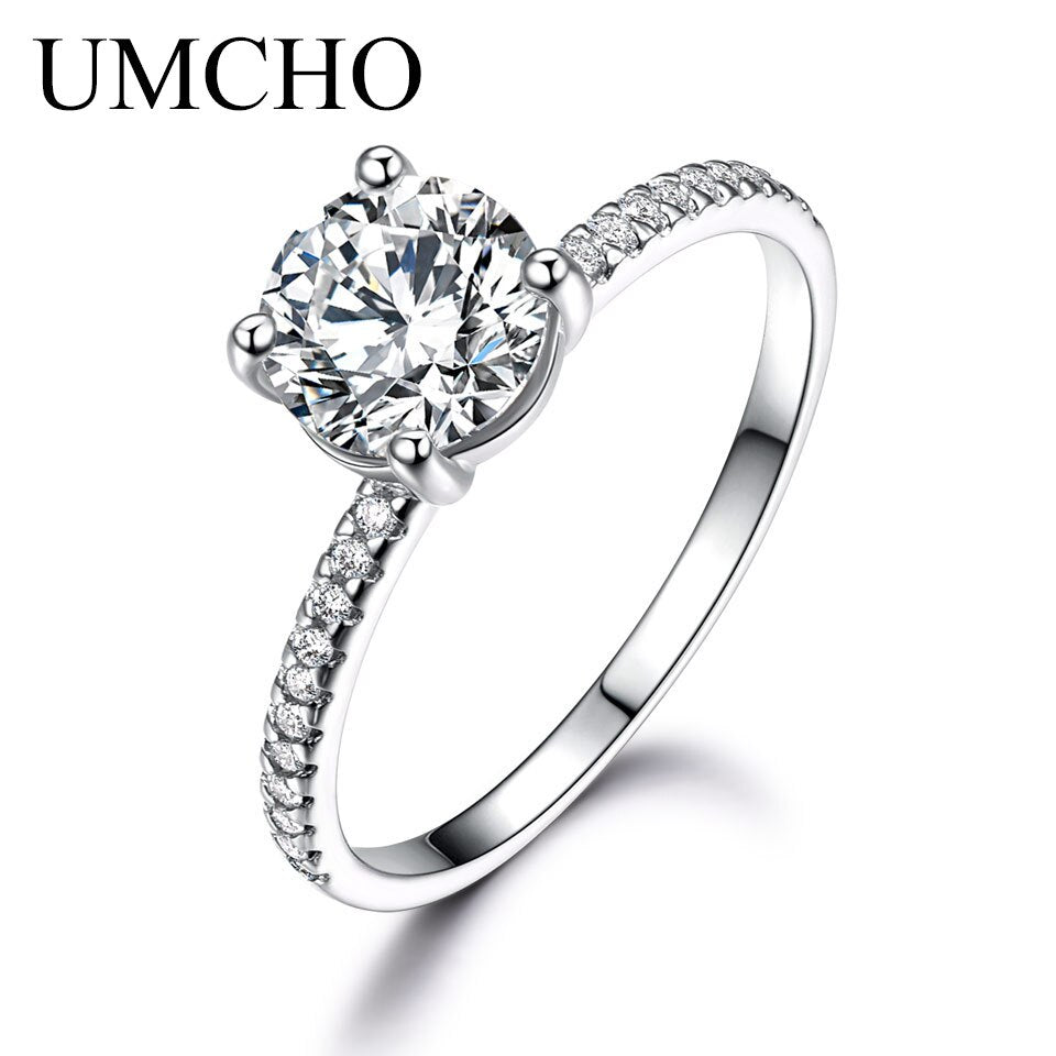 UMCHO Created Sky Blue Topaz Gemstone 925 Sterling Silver Rings for Women Wedding Bands Engagement Gift Fine Jewelry Party Gift CZ