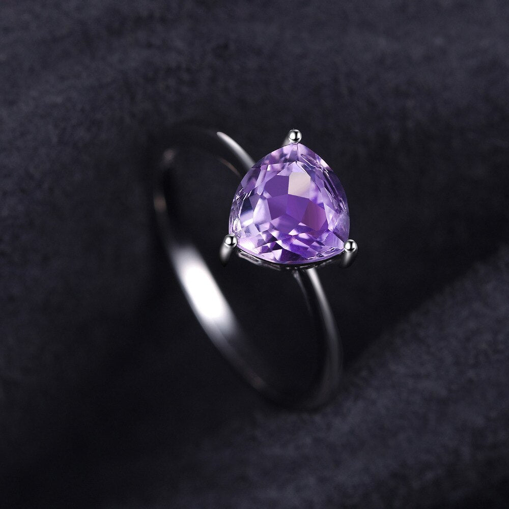 JewelryPalace Triangle 1.1ct Natural Purple Amethyst 925 Sterling Silver Ring for Woman Solitaire Engagement Gemstone Jewelry