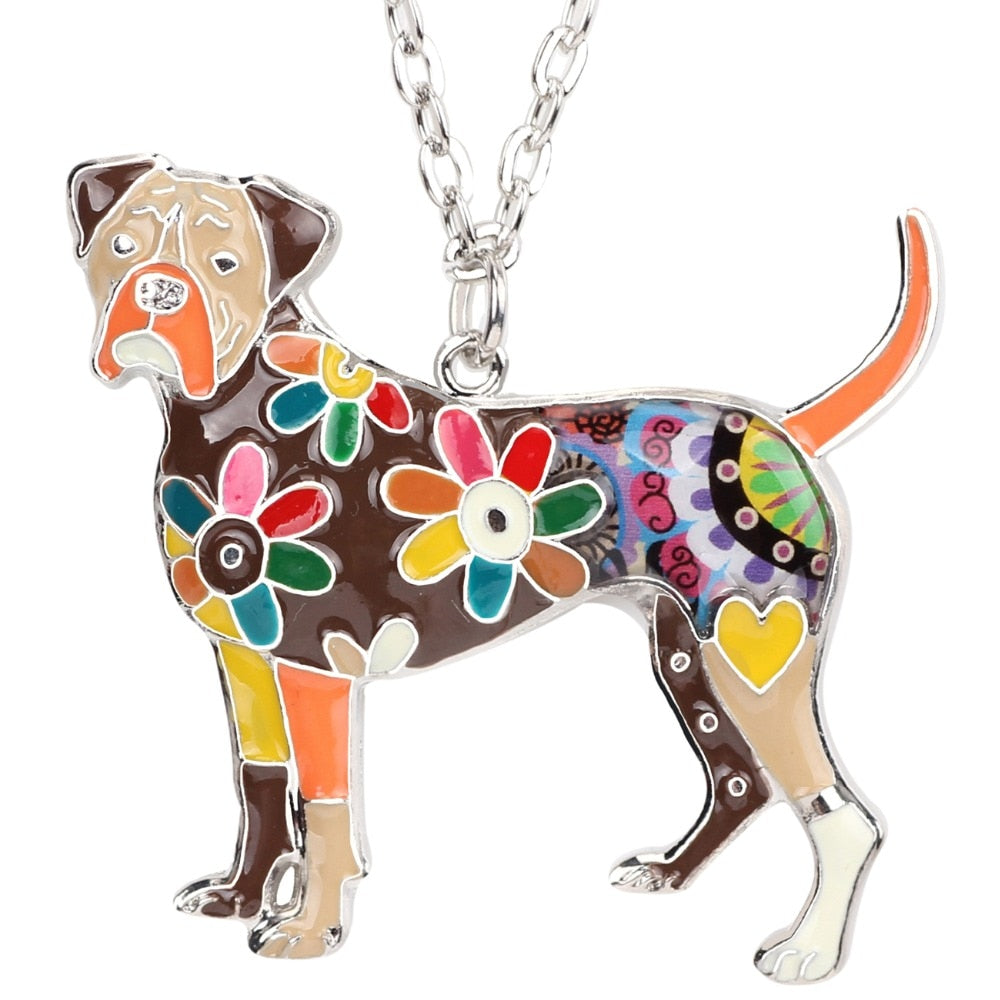 Bonsny Statement Enamel Alloy Boxer Dog Necklace Pendant Chain Choker Unique Animal Jewelry For Women Girls Gift Accessories