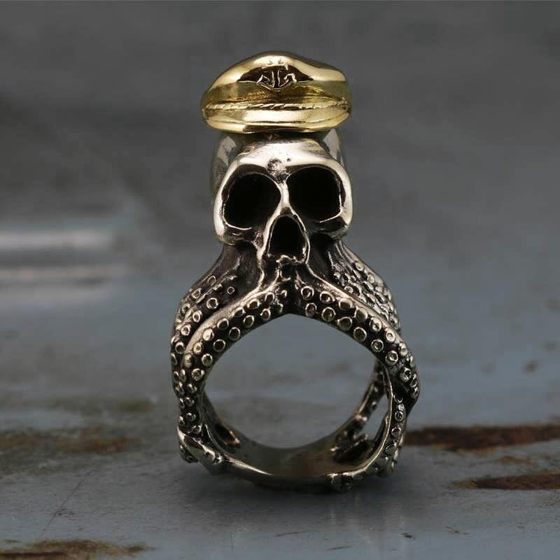 Mens 316L Stainless Steel Octopus Squid Tentacle Skull Captain Rings Navy Military Fashion Punk Biker Jewelry