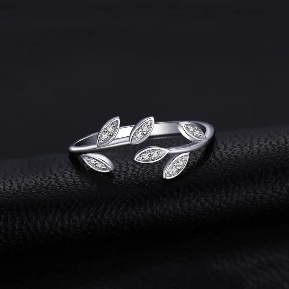 JewelryPalace Olive Leaf Cubic Zirconia 925 Sterling Silver Open Adjustable Ring Cuff for Women Yellow Gold Rose Gold Plated