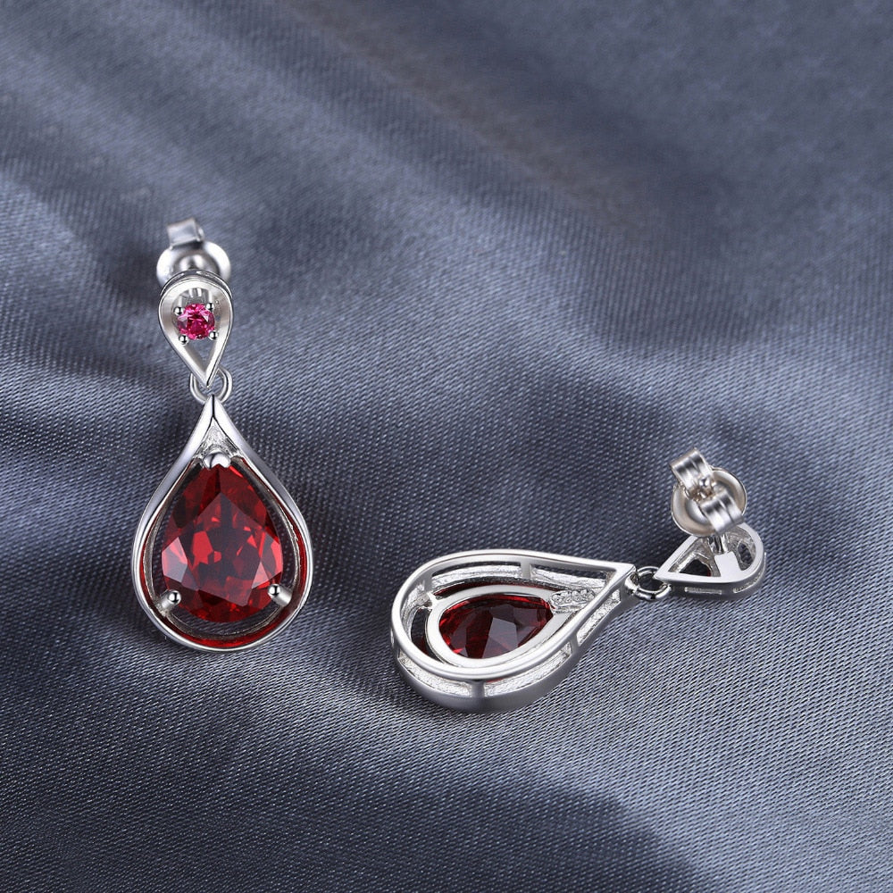 JewelryPalace Water Drop 7.6ct Created Red Ruby 925 Sterling Silver Dangle Drop Earrings for Women Rose Gold Yellow Gold Plated