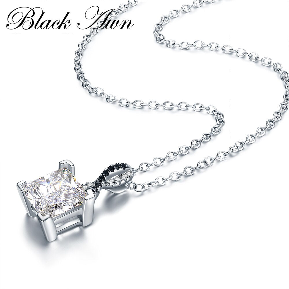 [BLACK AWN] 925 Sterling Silver Fine Jewelry Sets Trendy Engagement Jewelry Sets Ring+Necklace for Women PR026