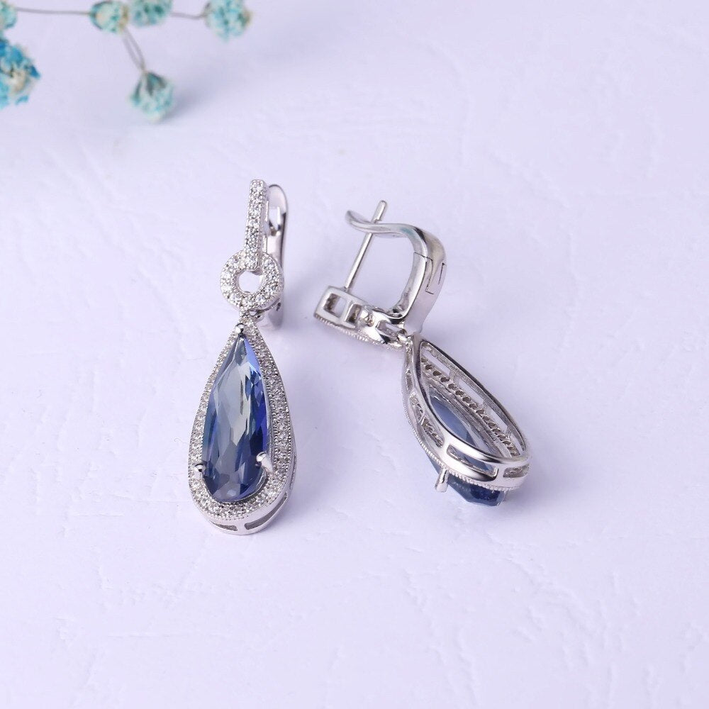 GEM&#39;S BALLET 925 Sterling Silver Fine Jewelry For Women Classic Natural Iolite Blue Mystic Quartz Gemstone Water Drop Earrings