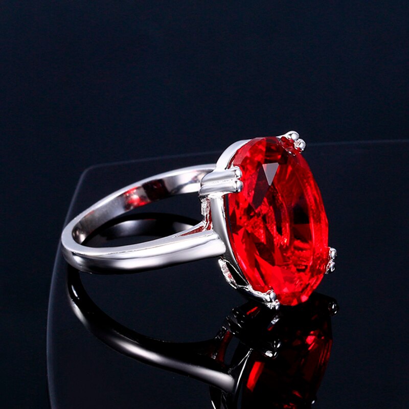 Red Ruby Oval Egg Shape Gemstone Sterling 925 Silver Wedding Rings For Women Bridal Fine Jewelry Engagement Bague Accessories