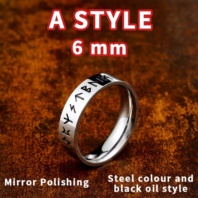 Beier 316L Stainless steel Fashion Style MEN and women Retro Odin Jewelry Viking Female Amulet Vintage Norse Rune words Rings A STYLE-6MM