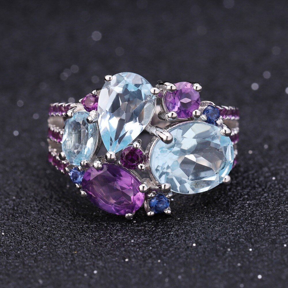 GEM&#39;S BALLET Natural Sky Blue Topaz Amethyst Rings Fine Jewelry 925 Sterling Silver Gemstone Candy Ring for Women Bijoux