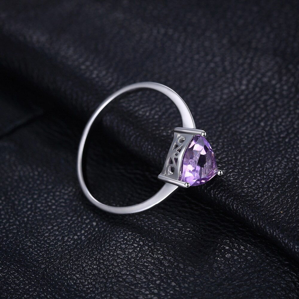 JewelryPalace Triangle 1.1ct Natural Purple Amethyst 925 Sterling Silver Ring for Woman Solitaire Engagement Gemstone Jewelry