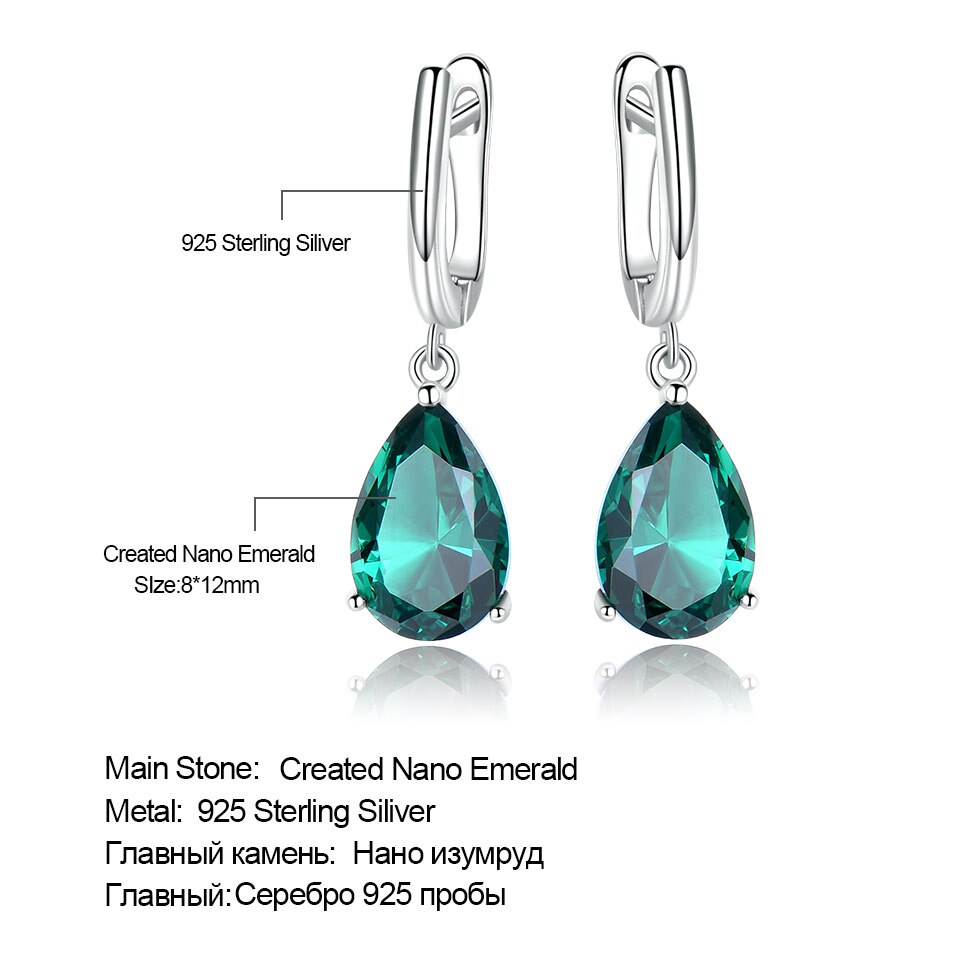 UMCHO Created Green Emerald Gemstone Clip Earrings for Women Solid 925 Sterling Silver Anniversary Wedding Party Gifts Jewelry