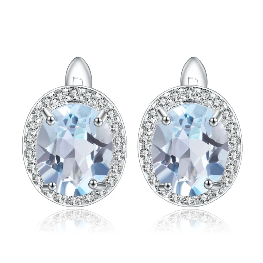 GEM'S BALLET 6.94Ct Natural Sky Blue Topaz Gemstone Stud Earrings 925 Sterling Silver Earrings Fine Jewelry For Women Wedding Default Title