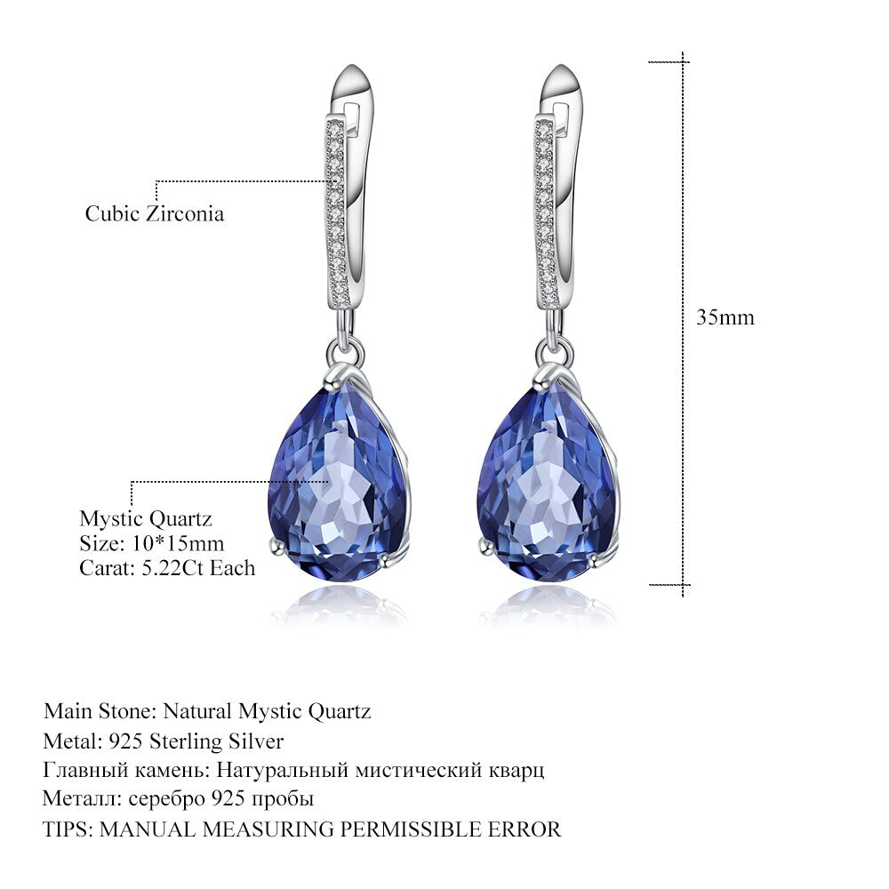 GEM&#39;S BALLET 925 Sterling Silver Water Drop Earrings for Women 10.44Ct Natural Iolite Blue Mystic Quartz Gemstone Fine Jewelry