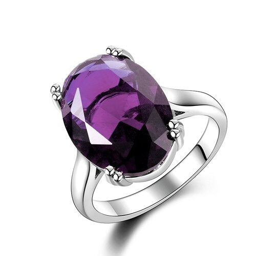 Red Ruby Oval Egg Shape Gemstone Sterling 925 Silver Wedding Rings For Women Bridal Fine Jewelry Engagement Bague Accessories Purple
