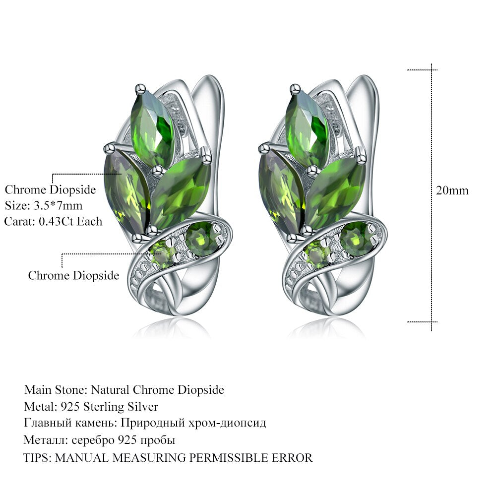 GEM&#39;S BALLET 3.11Ct Natural Chrome Diopside Gemstone Stud Earrings 925 Sterling Silver Leaf Earrings for Women Fine Jewelry