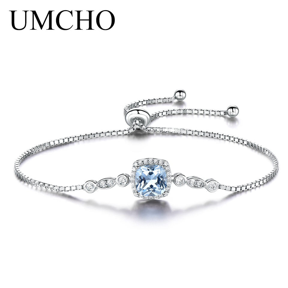 UMCHO Nano Aquamarine Bracelets for Women Solid 925 Sterling Silver Gemstone Fine Jewelry Default Title