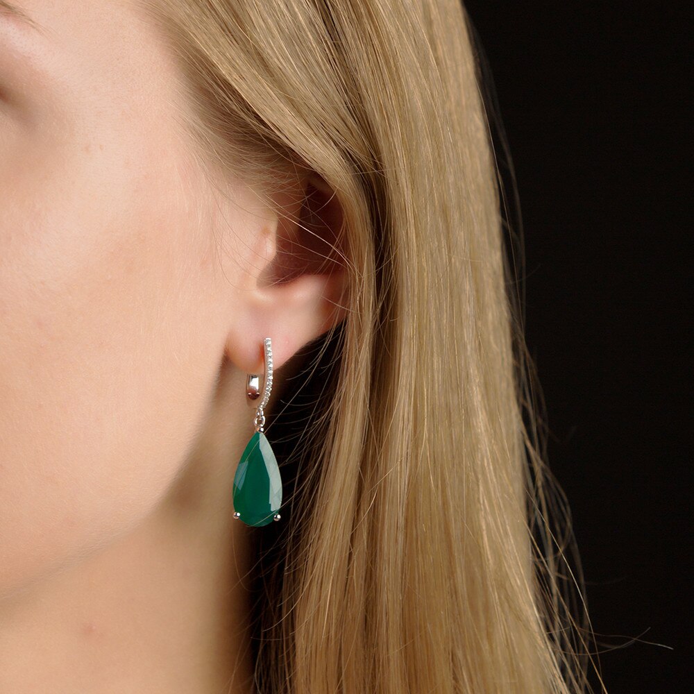 GEM&#39;S BALLET Natural Green Agate Gemstone Earrings Ring Sets For Women Genuine 925 Sterling Silver Water Drop Fine Jewelry Set