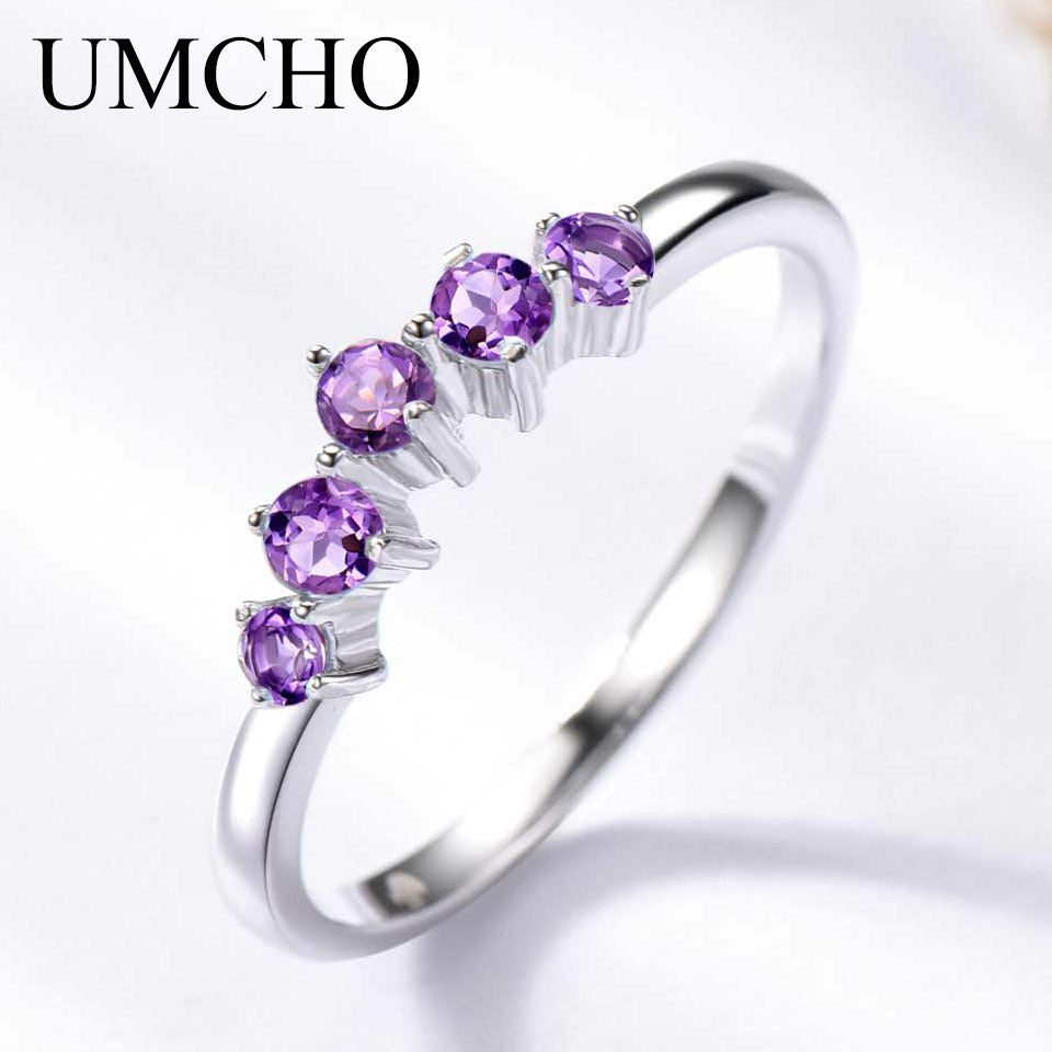 UMCHO Natural African Amethyst Rings for Women Solid 925 Sterling Silver Stacking Ring Engagement Wedding Gemstone Jewelry amethyst