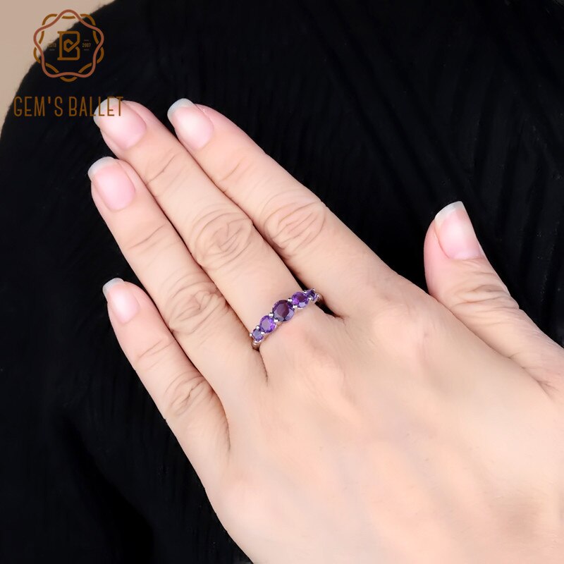 Gem&#39;s Ballet 1.28Ct Natural Amethyst Gemstone Stackable Ring For Women Wedding Band Ring 925 Sterling Silver Fine Jewelry