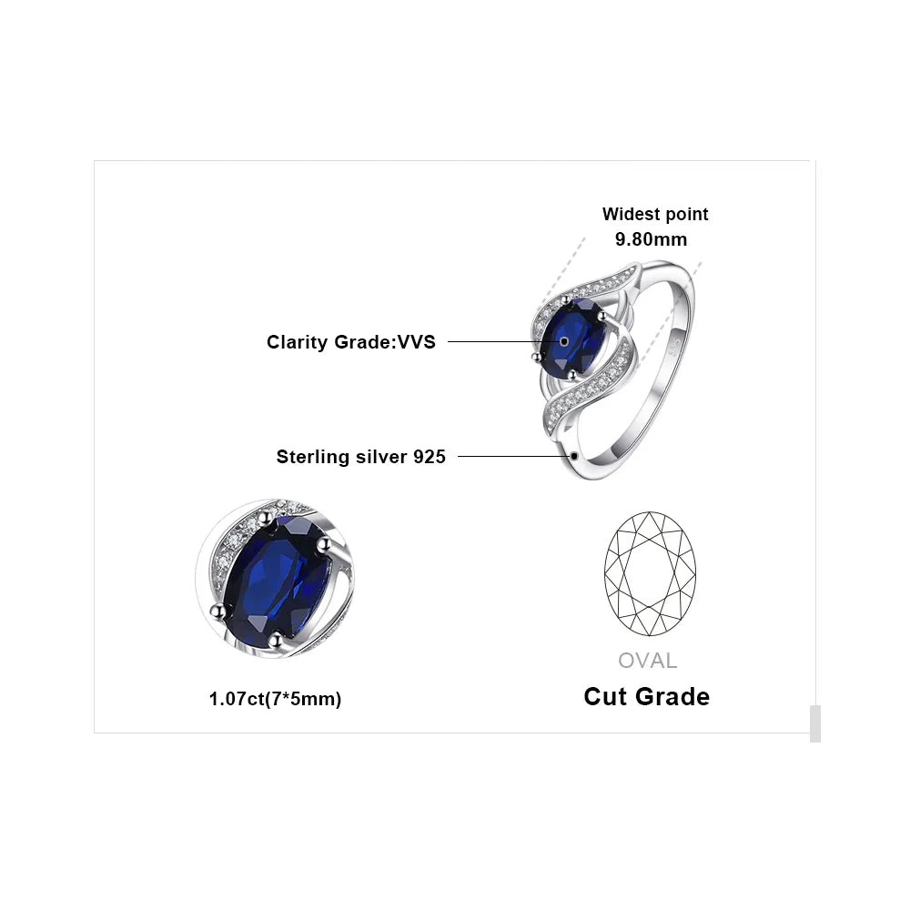 Jewelrypalace Created Blue Sapphire 925 Sterling Silver Ring for Women Statement Halo Engagement Ring Oval Gemstone Jewelry