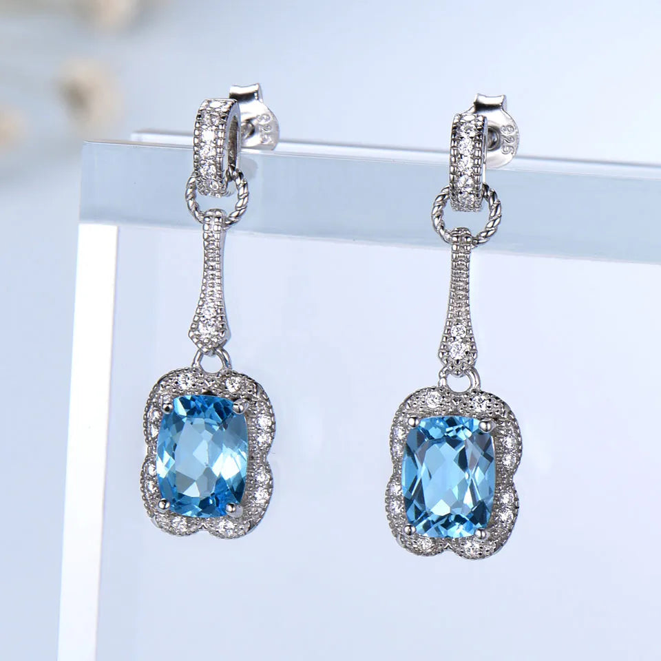 UMCHO 3.2CT Natural Blue Topaz Gemstone Earrings 925 Sterling Silver Earrings For Women Fine Jewelry Party Gift 2018 New
