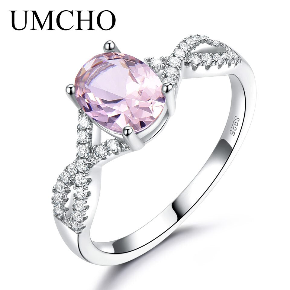 UMCHO Solid 925 Sterling Silver Rings for Girl Trendy Anniversary Gemstone nano Topaz Wedding Band Party Ring Silver 925 jewelry RUJ099M-1