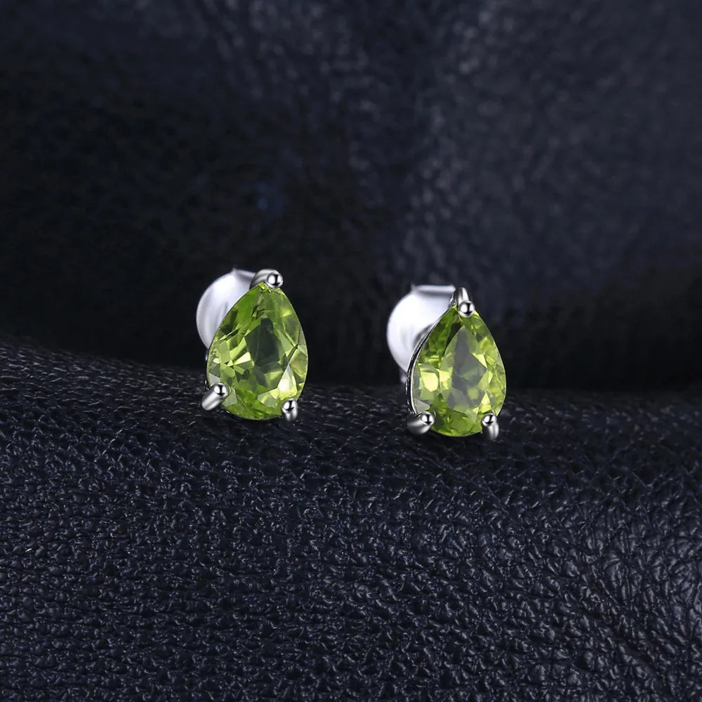 JewelryPalace 1.5ct Pear Genuine Peridot 925 Sterling Silver Stud Earrings for Women Fashion Green Gemstone Statement Jewelry