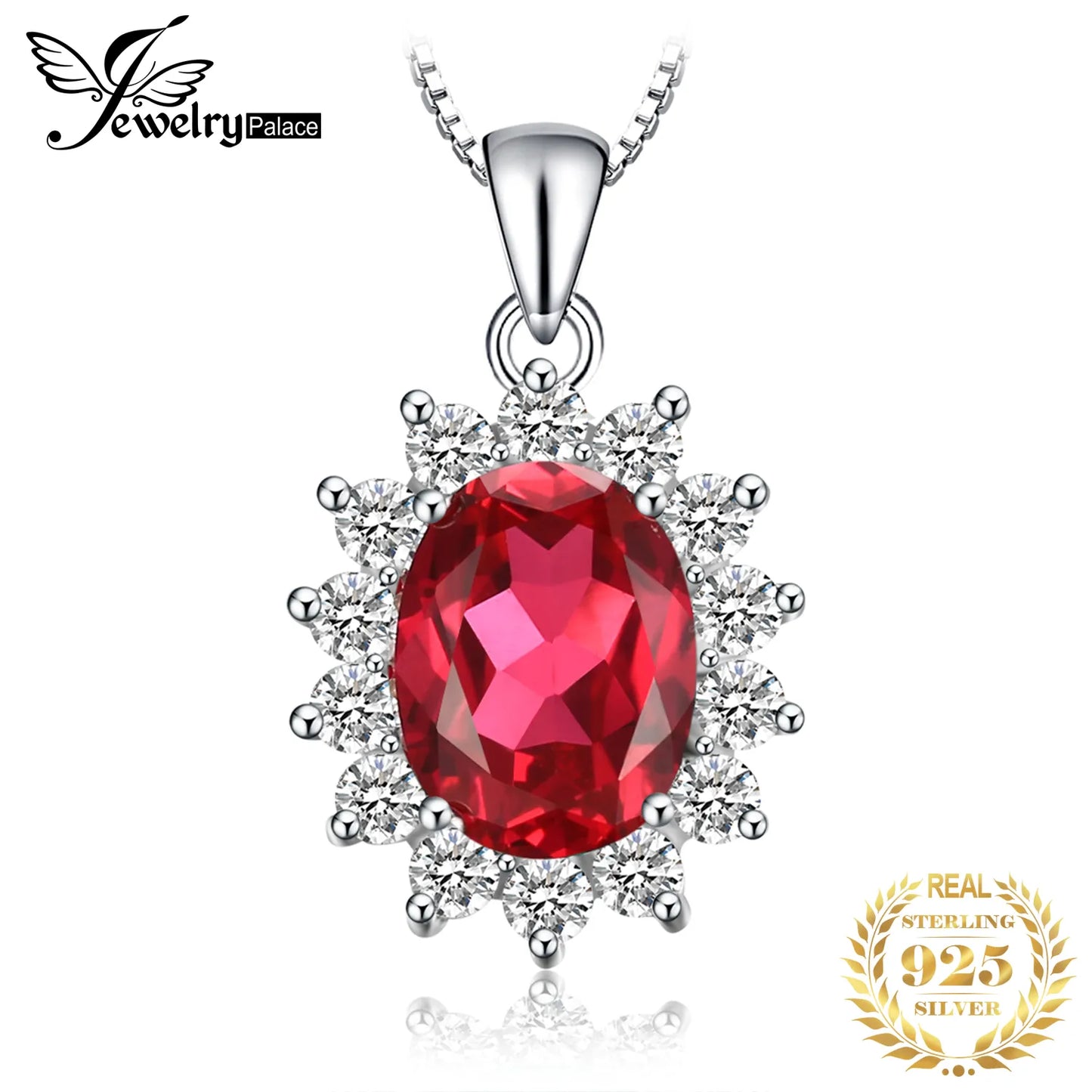 JewelryPalace 2.6ct Created Red Ruby 925 Sterling Silver Pendant Necklace for Woman Fashion Trendy Gemstone Jewelry No Chain Default Title
