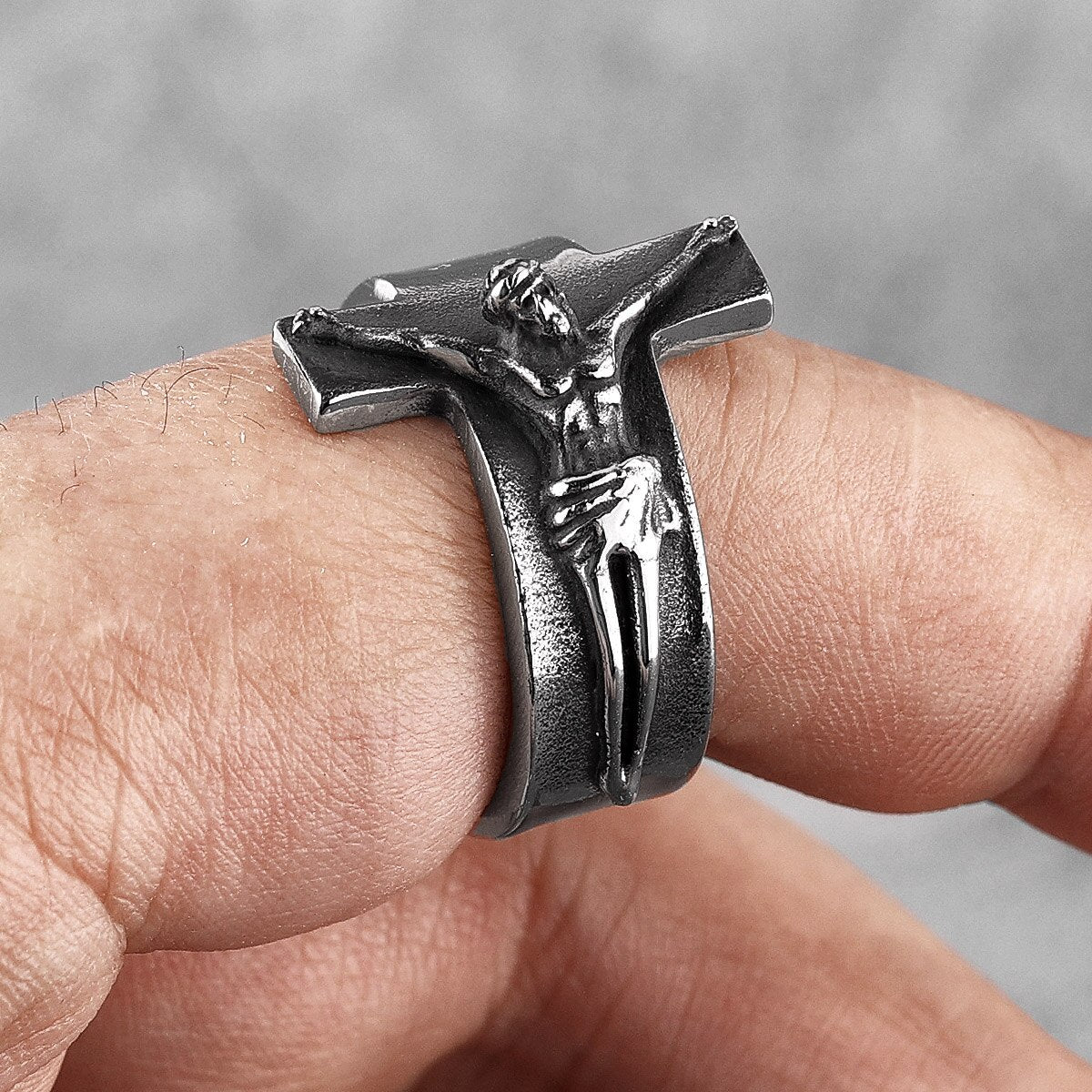 Good Friday Jesus Cross Ring Stainless Steel Mens Rings Punk Amulet for Male Boyfriend Biker Jewelry Creativity Gift
