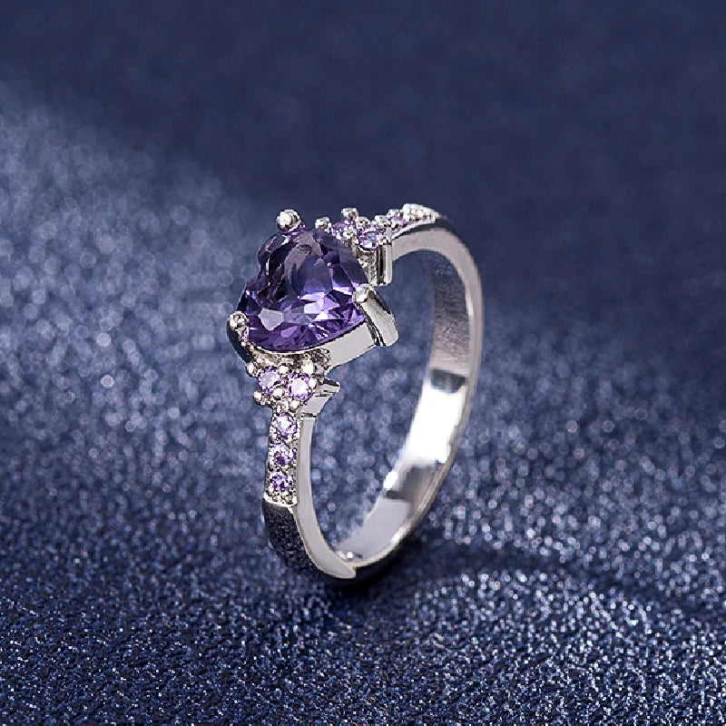 HuiSept Fashion Ring 925 Silver Jewelry Heart Shape Amethyst Gemstone Rings for Female Wedding Promise Party