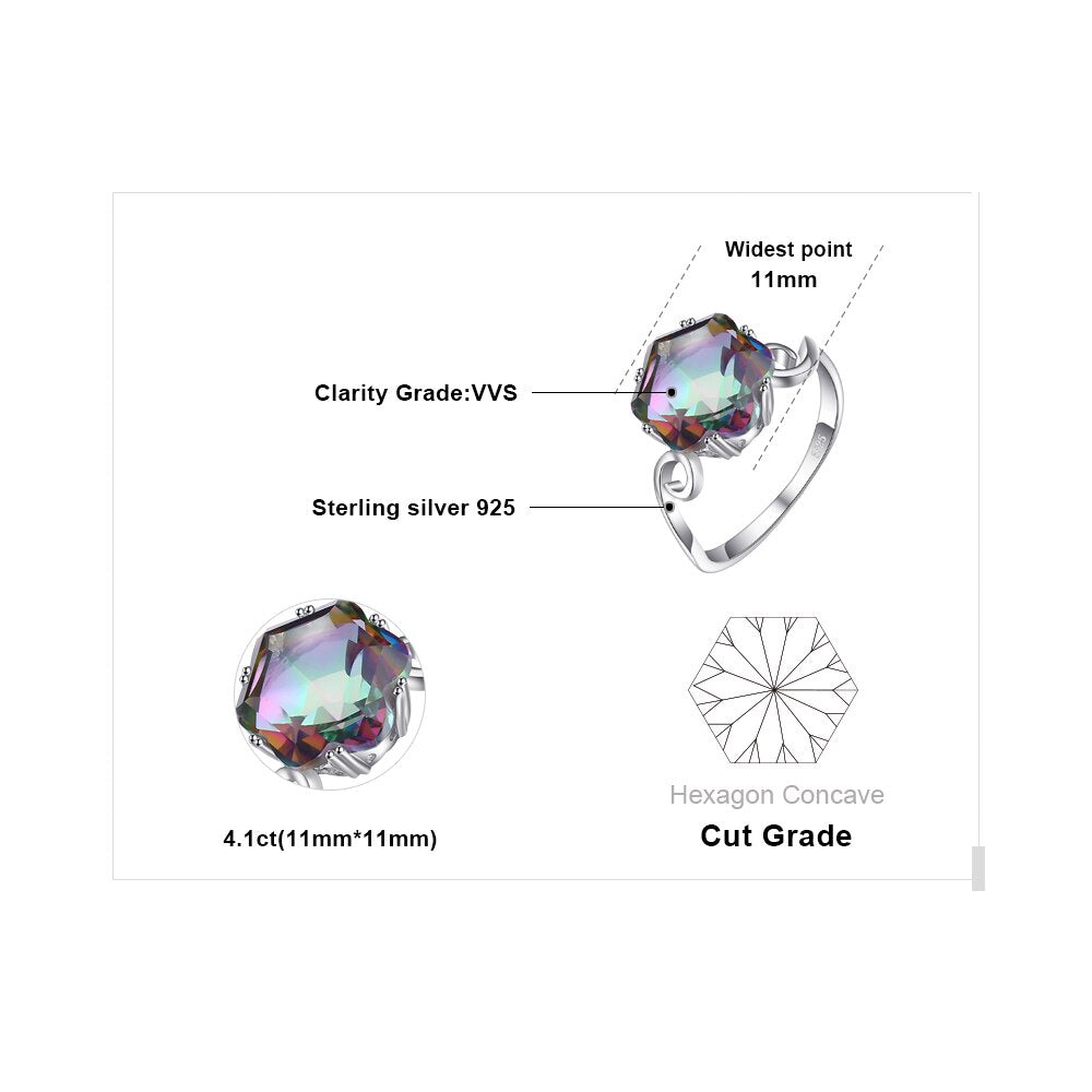 JewelryPalace Flower Natural Rainbow Mystic Quartz 925 Sterling Silver Ring for Women Fine Jewelry
