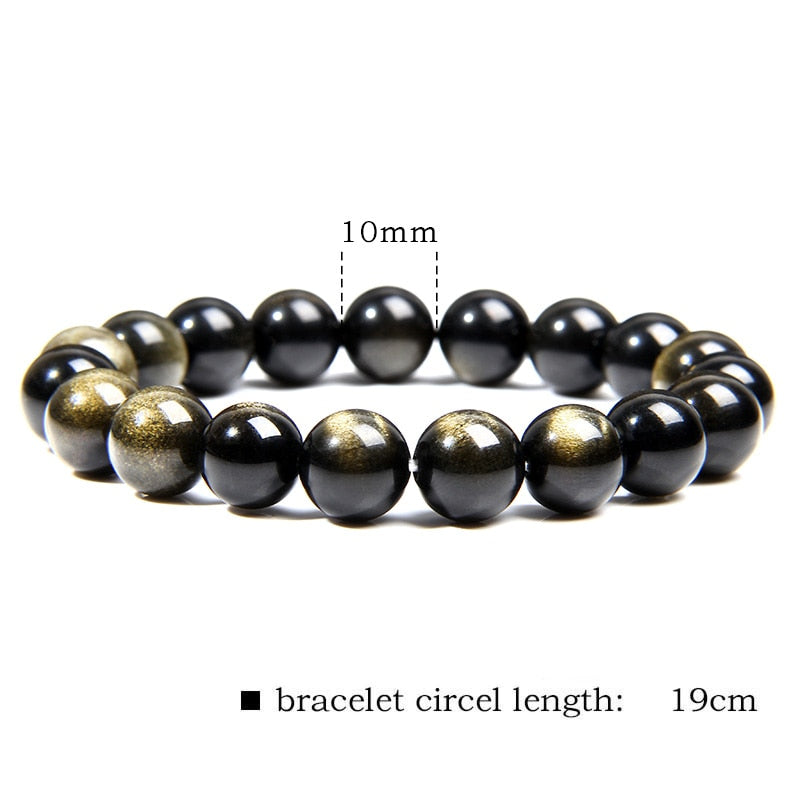 Black Gold Color Obsidian Beaded Stretch Bracelets 6-12mm Natural Stone Beads Bracelet Bangles Women Men Charm Energy Jewelry 10mm