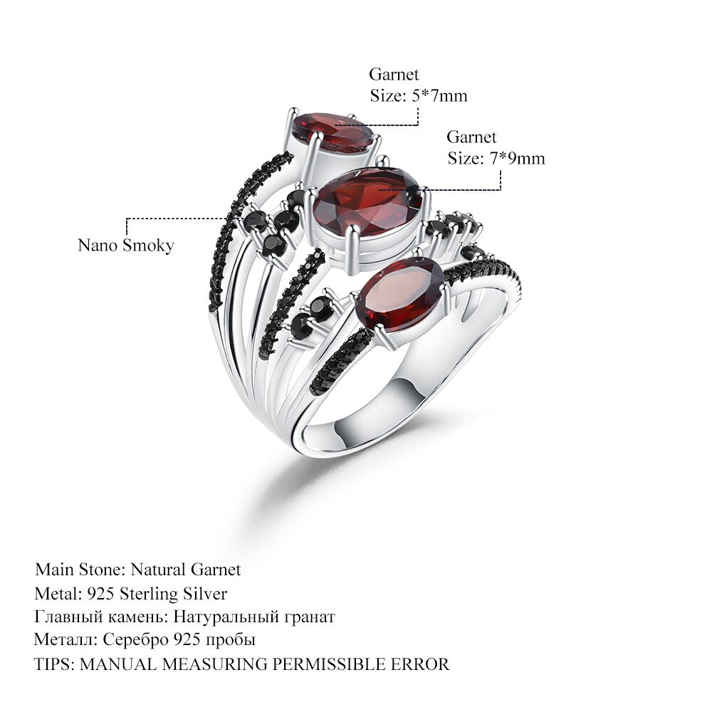 GEM&#39;S BALLET 925 Sterling Silver Stackable Anniversary Ring 4.0Ct Natural Red Garnet Birthstone Rings For Women Fine Jewelry