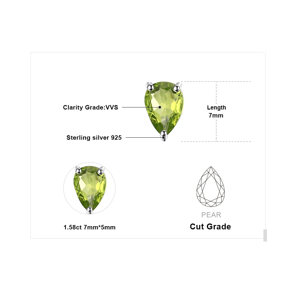 JewelryPalace 1.5ct Pear Genuine Peridot 925 Sterling Silver Stud Earrings for Women Fashion Green Gemstone Statement Jewelry