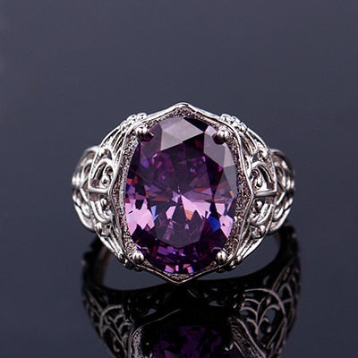 Luxury 100% 925 Sterling Silver Jewelry Rings for Women Party Wedding Engagement Acessories 10X14MM Big Topaz Gemstone Ring Purple