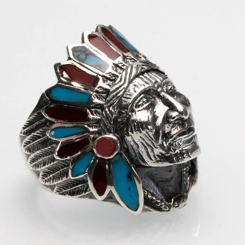 Male Rings For Men Men's Finger Ring Indian chief Anillos Indian Jewelry Lion Steel Biker Ring Male Huge Punk Hip Hop Rings