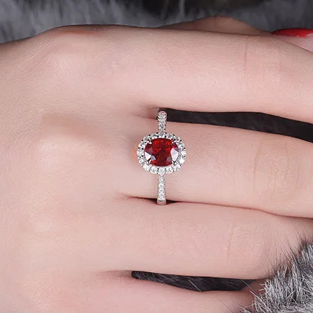 Classic natural ruby Red Stone Rings for Women 925 Sterling Silver Fashion Anniversary Jewelry For girls Christmas Day Gift Red Resizable